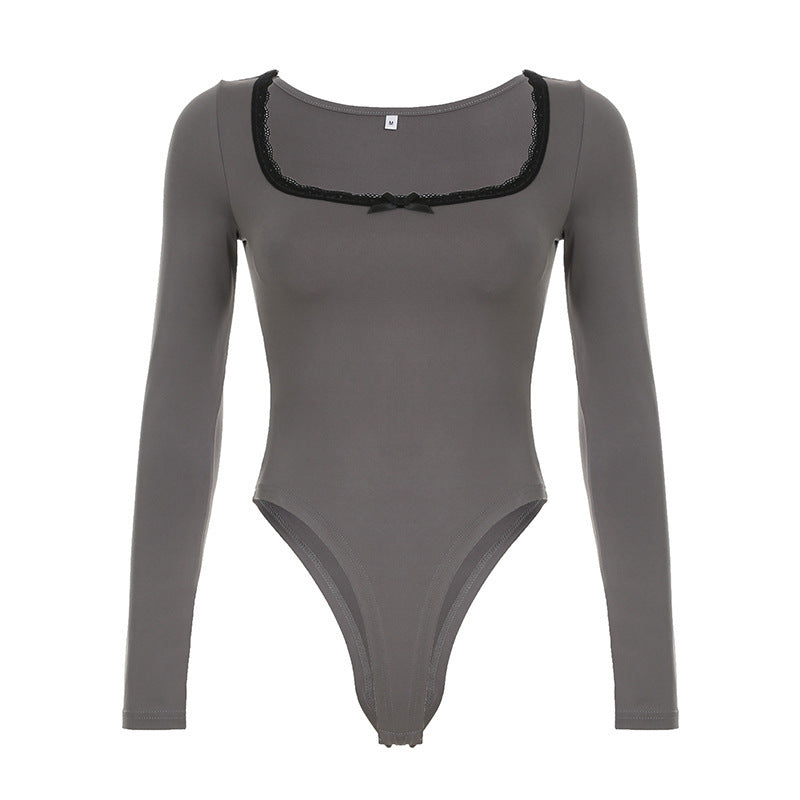 Damen Elegantes Langarm-Bodysuit mit Zierborte Drune