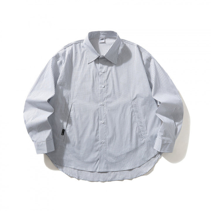 Unisex Leichtes kariertes Overshirt mit Hemdkragen, seitlichen Eingrifftaschen und abgerundetem Saum Drune