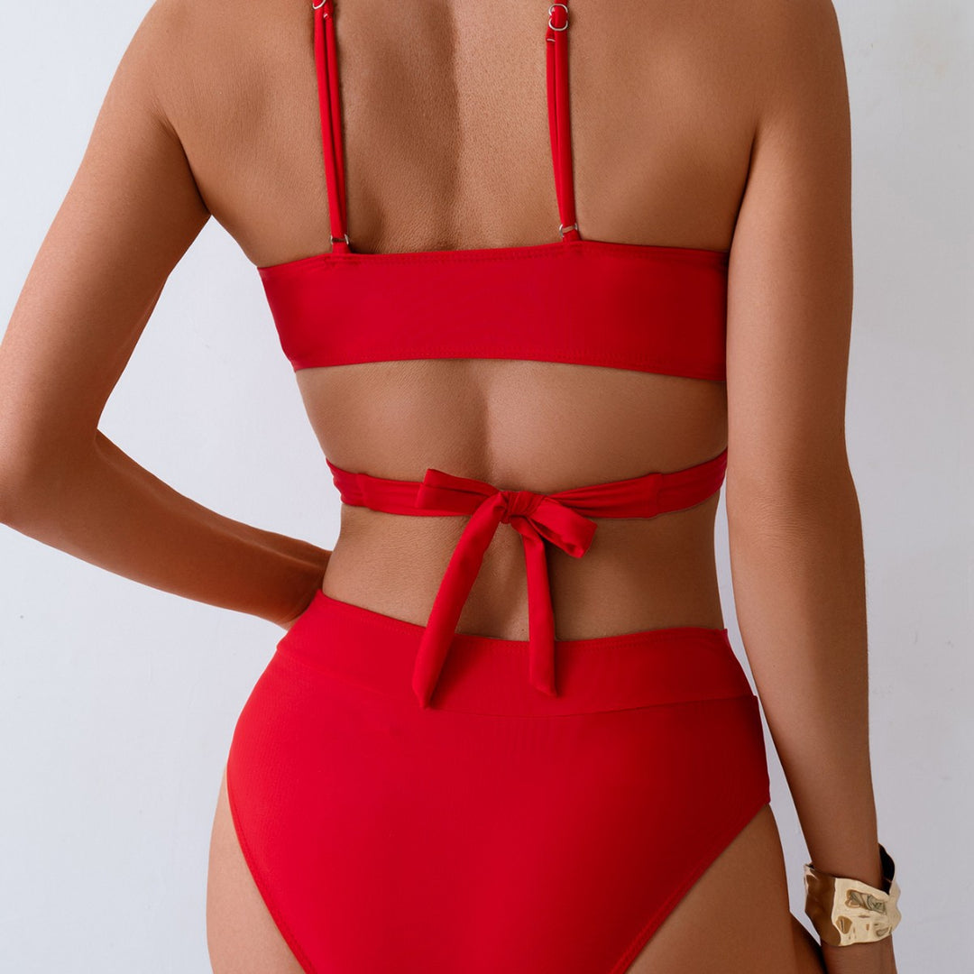 Damen Bikini-Set mit verstellbarem Wickeloberteil und hoch taillierter Hose Drune