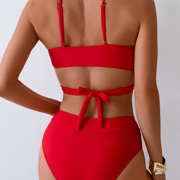 Damen Bikini-Set mit verstellbarem Wickeloberteil und hoch taillierter Hose Drune