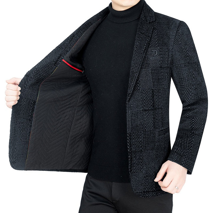 Herren Slim-Fit Samtstruktur-Sakko mit Glencheck-Optik Drune