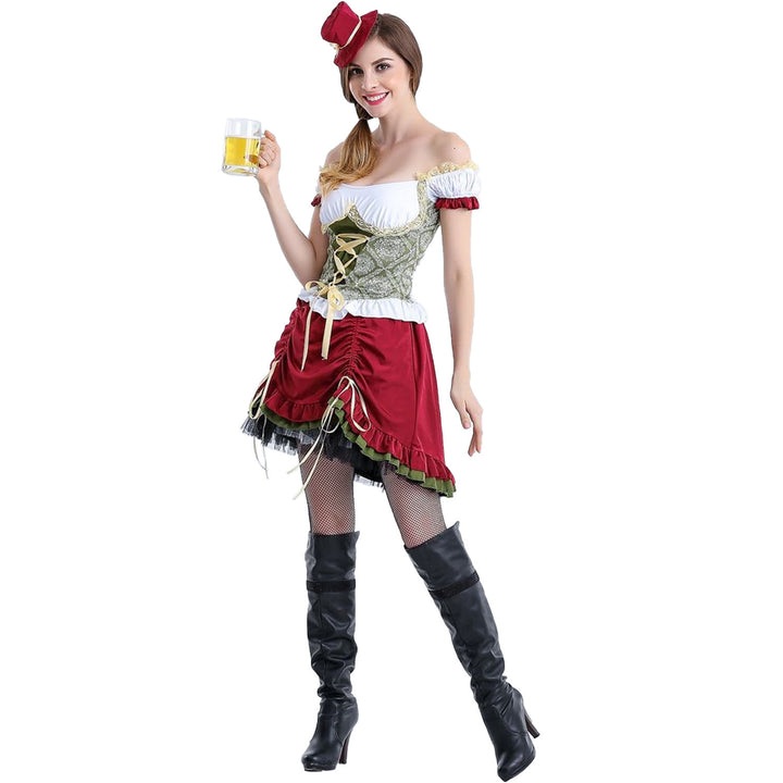 Damen nan authentisches Oktoberfest Madl Kostüm mit Schnürcorsage weiten Trompetenärmeln Drune
