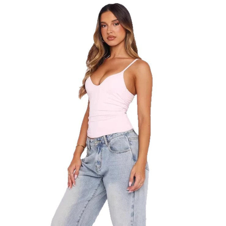 Damen Figurnahes Tanktop mit tiefem V-Ausschnitt und breiten Trägern Drune