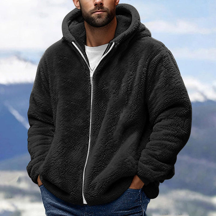 Herren Kuschelige Teddy-Fleece-Kapuzenjacke mit Reißverschluss und Oversize-Passform Drune