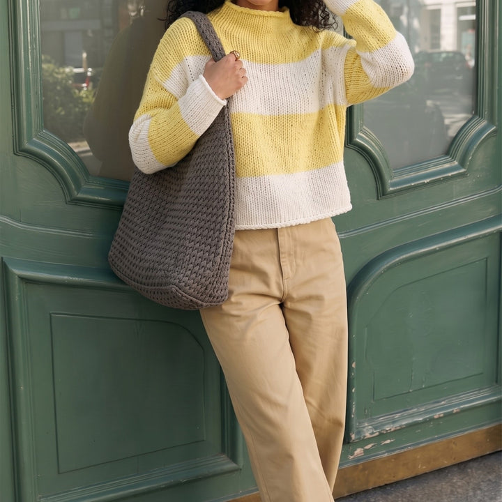 Damen Grobgestrickter Cropped-Pullover mit Stehkragen und überschnittenen Ärmeln Drune