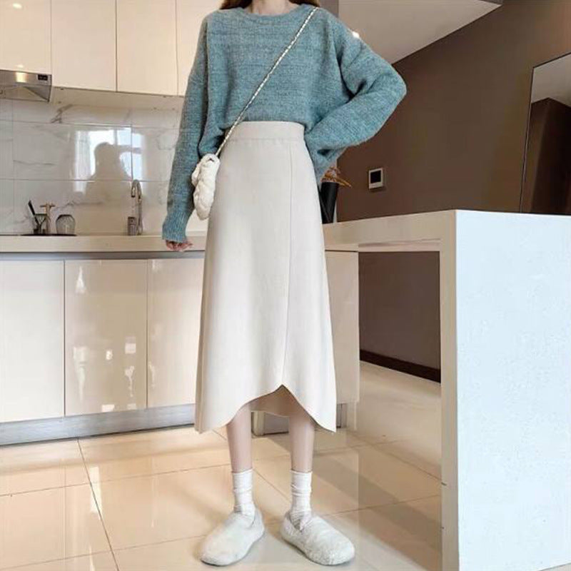 Damen Eleganter midi Rock mit asymmetrischer Saumlinie und hohem Bund Drune
