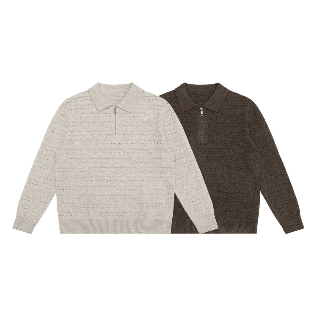 Herren Strick-Poloshirt mit Halbzipper und Strukturstrick Drune