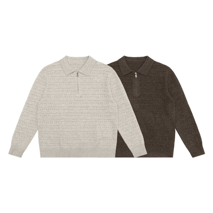 Herren Strick-Poloshirt mit Halbzipper und Strukturstrick Drune