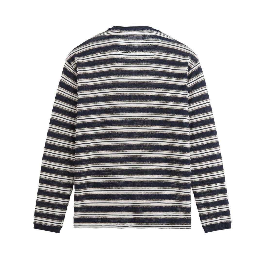 Unisex Langärmliges Feinstrick-Shirt mit Ringelstruktur und geripptem Kragen Drune