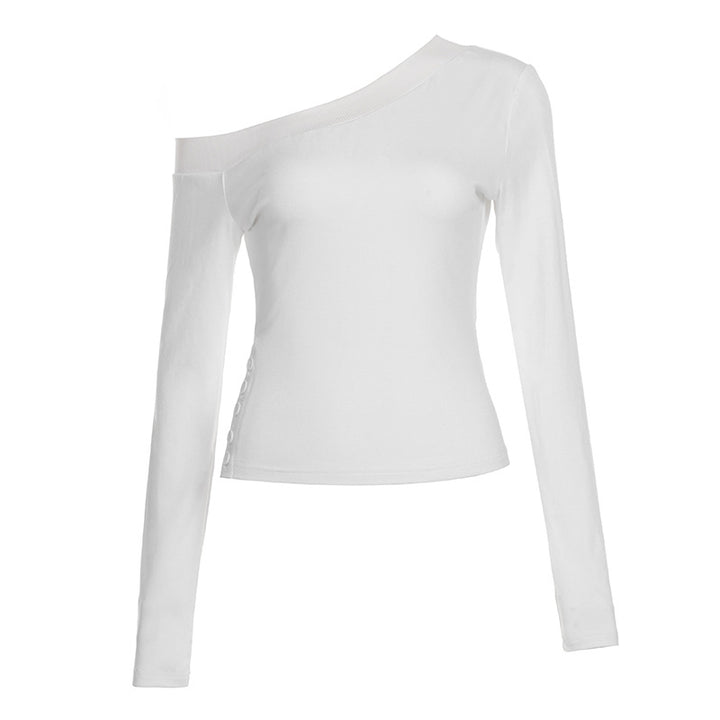 Damen nan schulterfreies Langarmshirt mit taillierter Silhouette und seitlicher Knopfleiste Drune