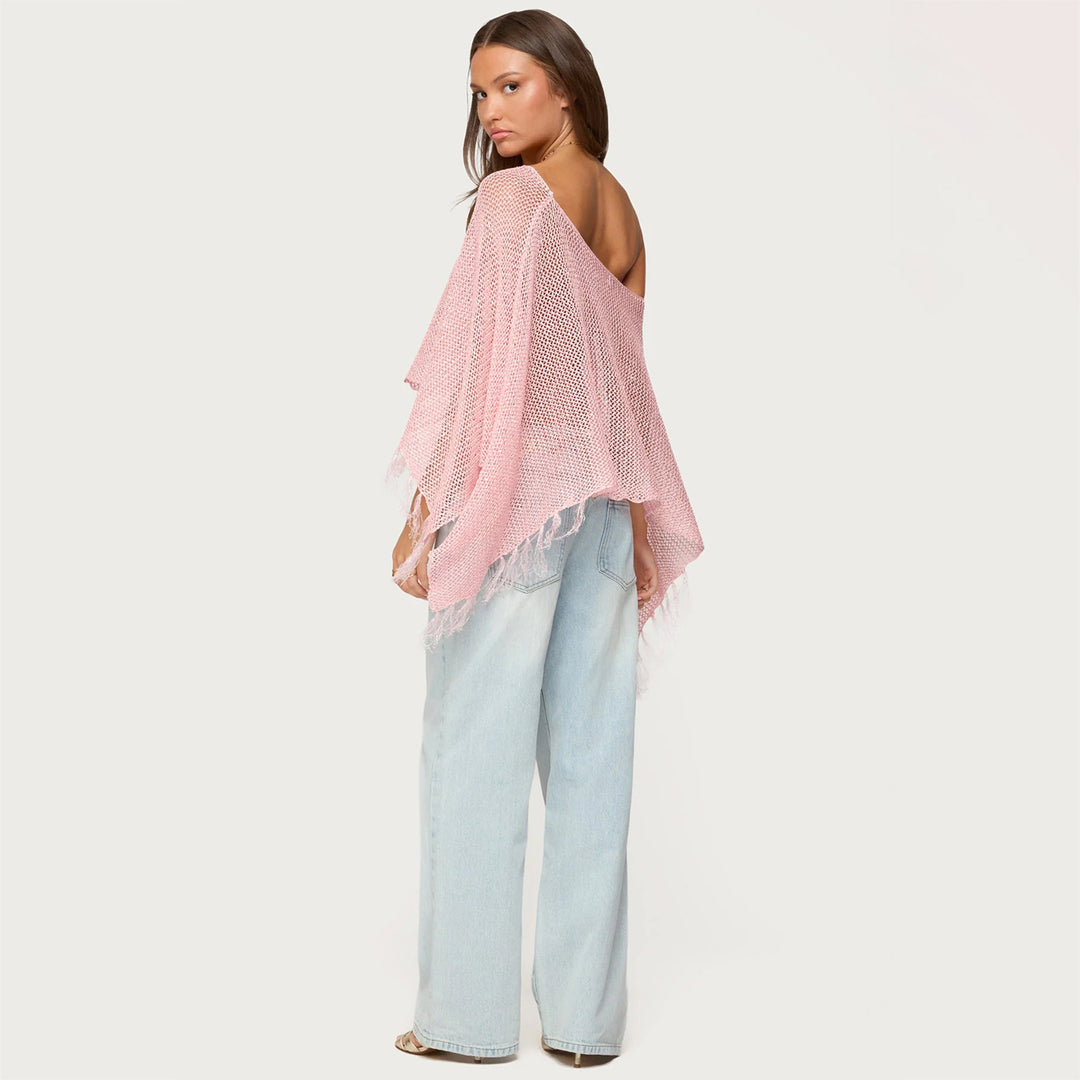 Damen stylischer Poncho mit Fransen Drune