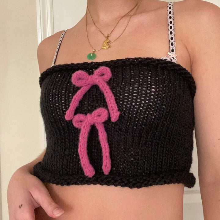 Damen gewickeltes Crop-Top mit dekorativen Schleifen Drune