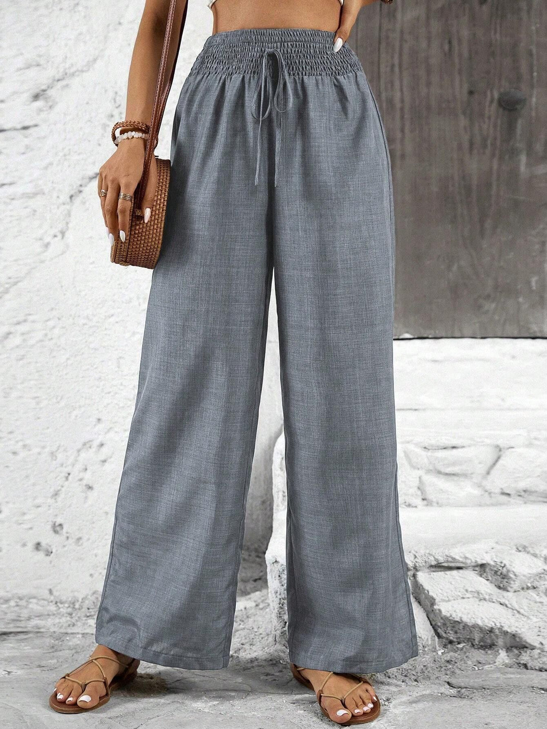 Damen weit geschnittene Sommerhose mit elastischem Bund und Kordelzug Drune