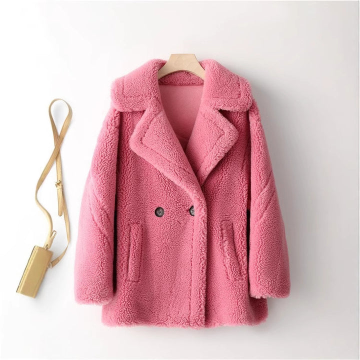 Damen kuscheliger Teddycoat mit doppelter Knopfleiste und Taschen Drune