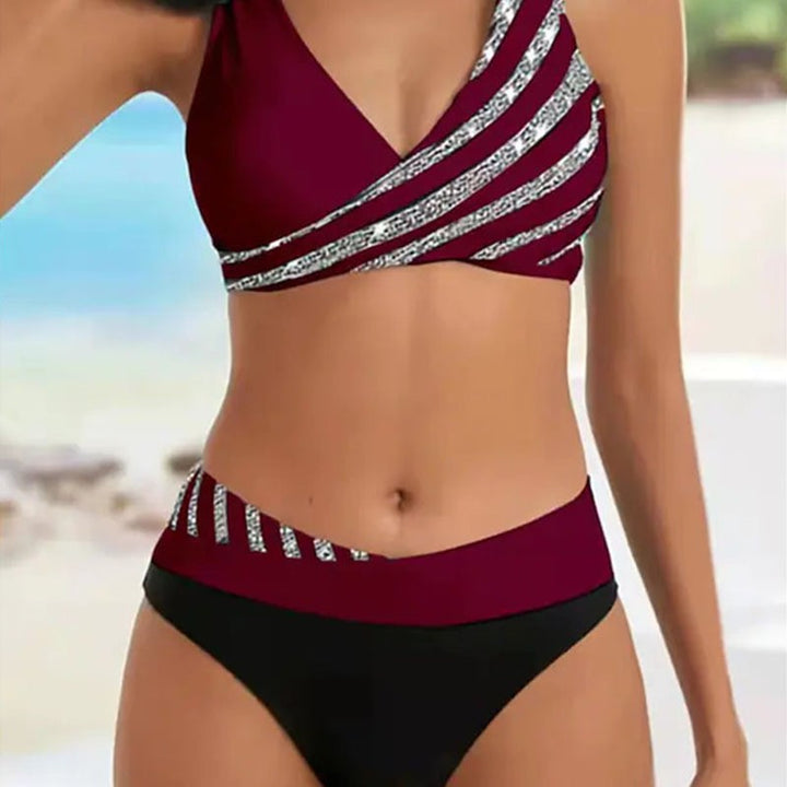 Damen Bikini-Set mit asymmetrischem Oberteil und modernem Wickeldesign Drune