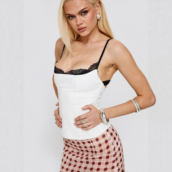 Damen Polka Dots Bustier-Top mit Spitzenakzenten Drune
