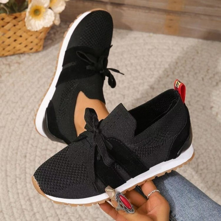 Damen Strick-Slip-On Sneaker mit elastischem Schaft, dekorativer Schnürung und profilierter Gummilaufsohle Drune