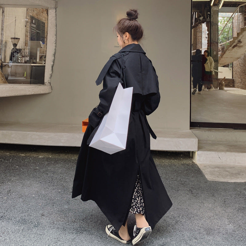 Damen Oversize-Trenchcoat mit Taillengürtel, doppelter Knopfleiste und Sturmklappe Drune