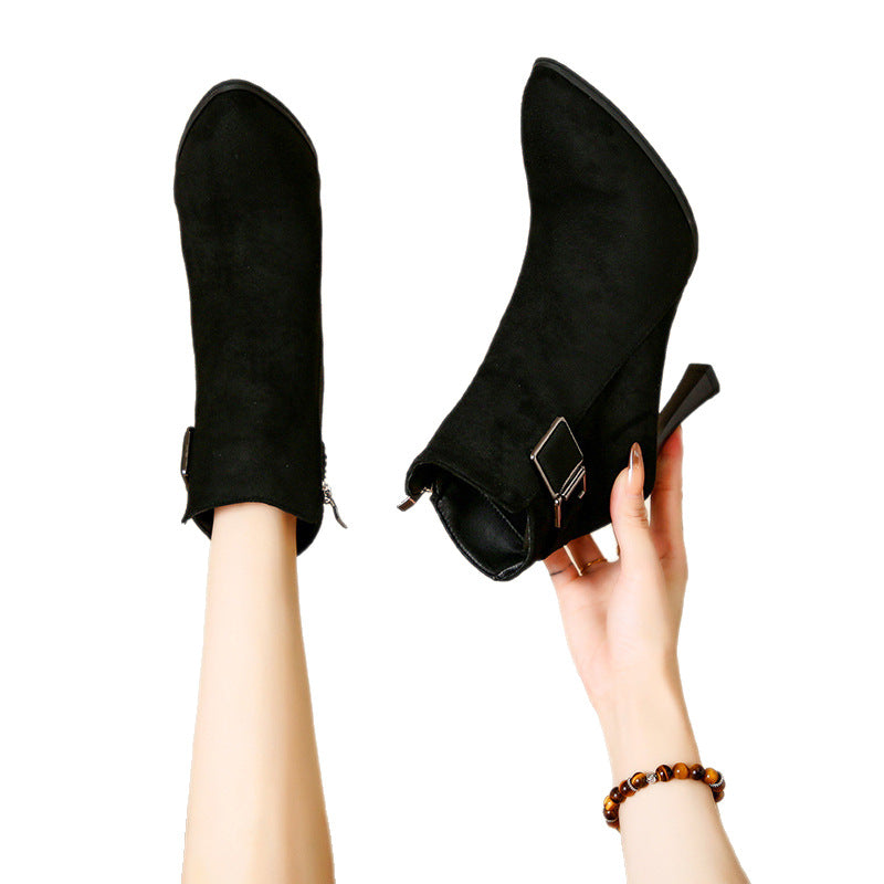 Damen Elegante Ankle Boots mit Hohem Absatz und Schnallen-Detail Drune