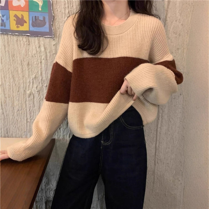Damen Grobstrickpullover mit modernem Farbblockdesign Drune