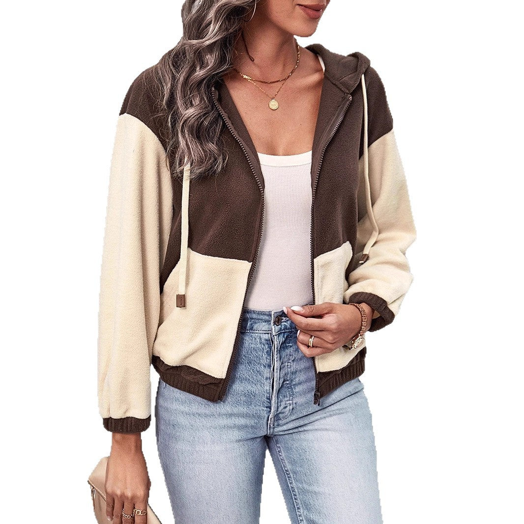 Damen Modischer Fleecejacke mit Kapuze Drune