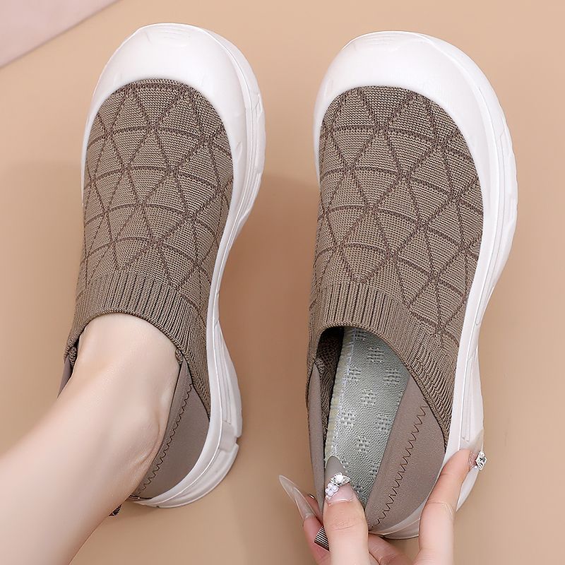 Damen nan atmungsaktiver Strick-Slip-On Freizeitschuh mit diamantstrukturierter Oberfläche, stoßdämpfender Leichtsohle und verstärkter Zehenkappe Drune