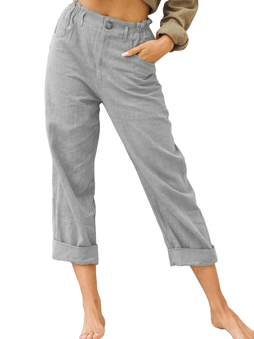 Damen lässige Leinenhose mit elastischem Bund Drune