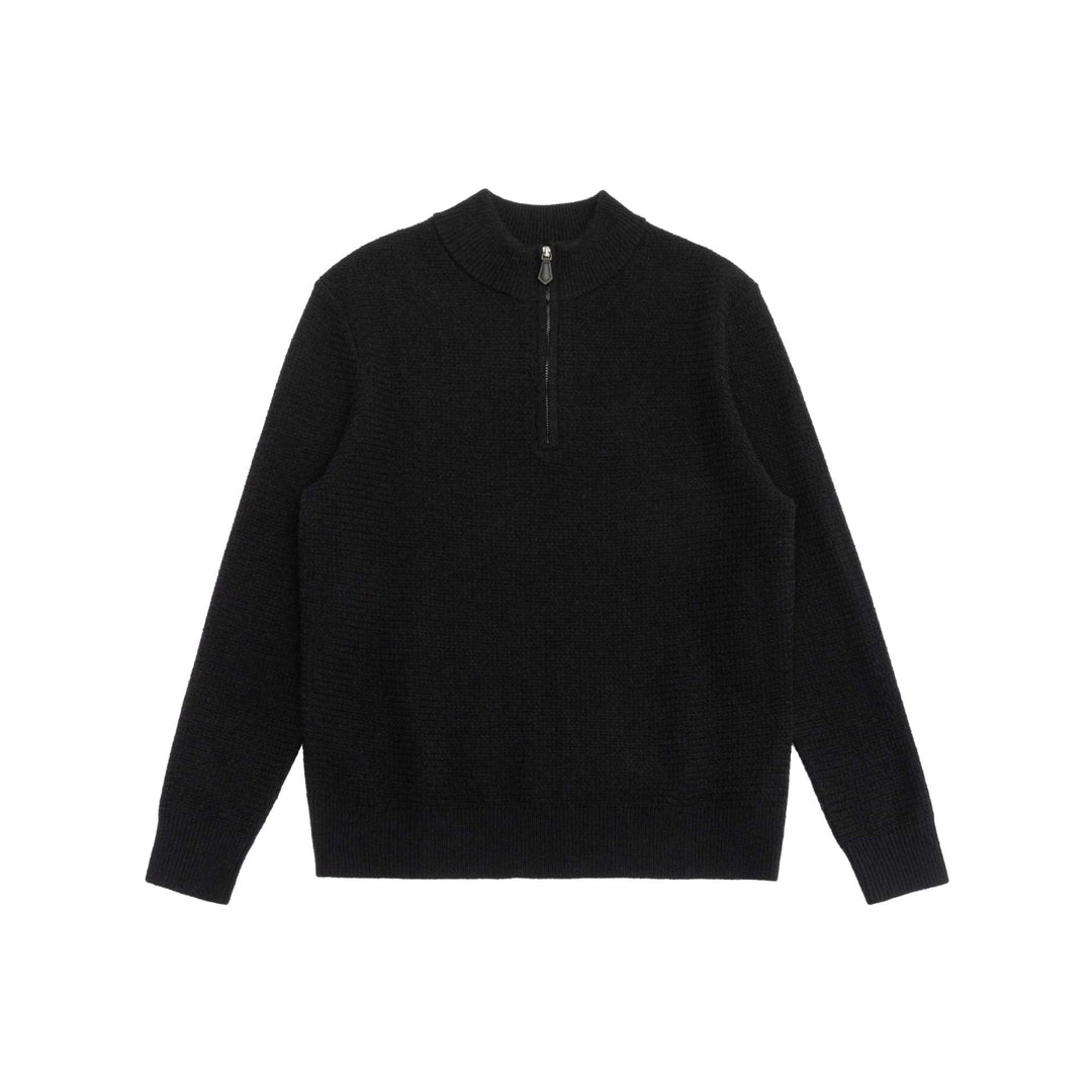 Unisex Feinstruktur-Halbzip-Pullover mit kurzem Reißverschluss und gerippten Bündchen Drune