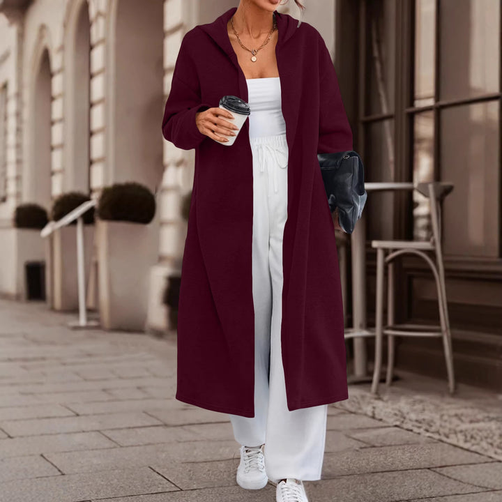 Damen Langer Oversize Kapuzenmantel mit offener Front und weichem Fleece Drune