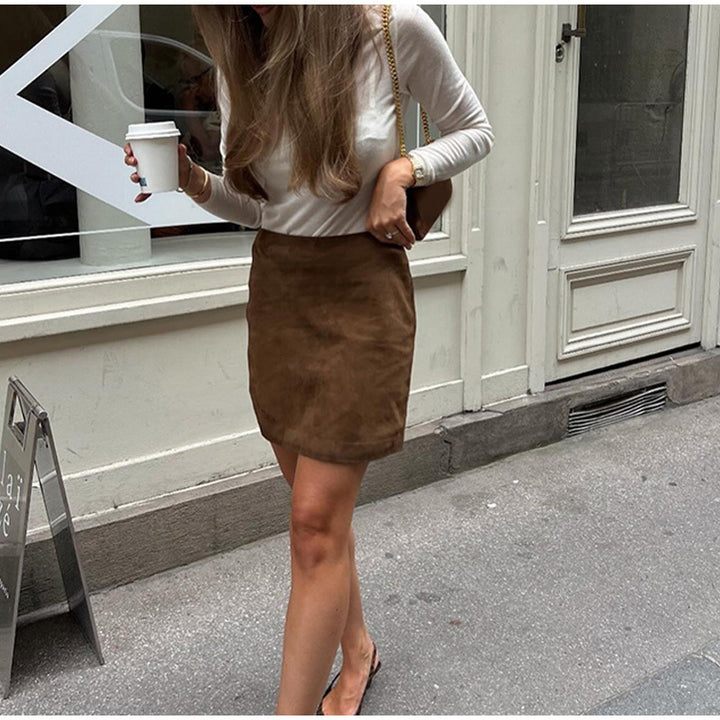 Damen eleganter Wildleder-Rock im minimalistischen Design Drune