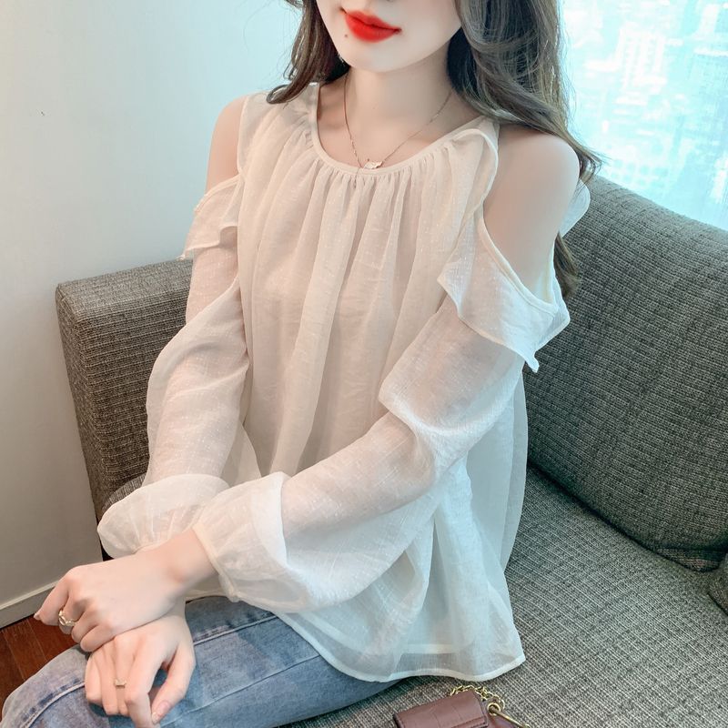 Damen Bluse mit offenen Schultern und Rüschendetails Drune