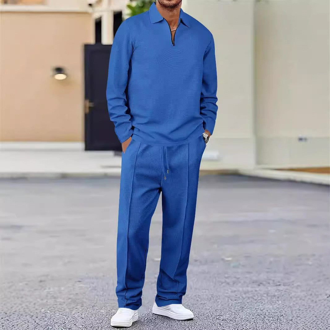 Herren Sportliches Relaxed-Fit Freizeitset mit Stehkragen Drune