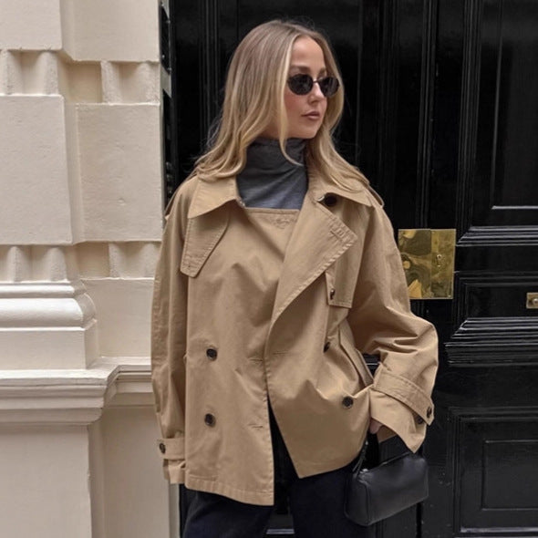 Damen Übergröße Trenchcoatjacke mit doppelter Knopfleiste und lässigem Schnitt Drune