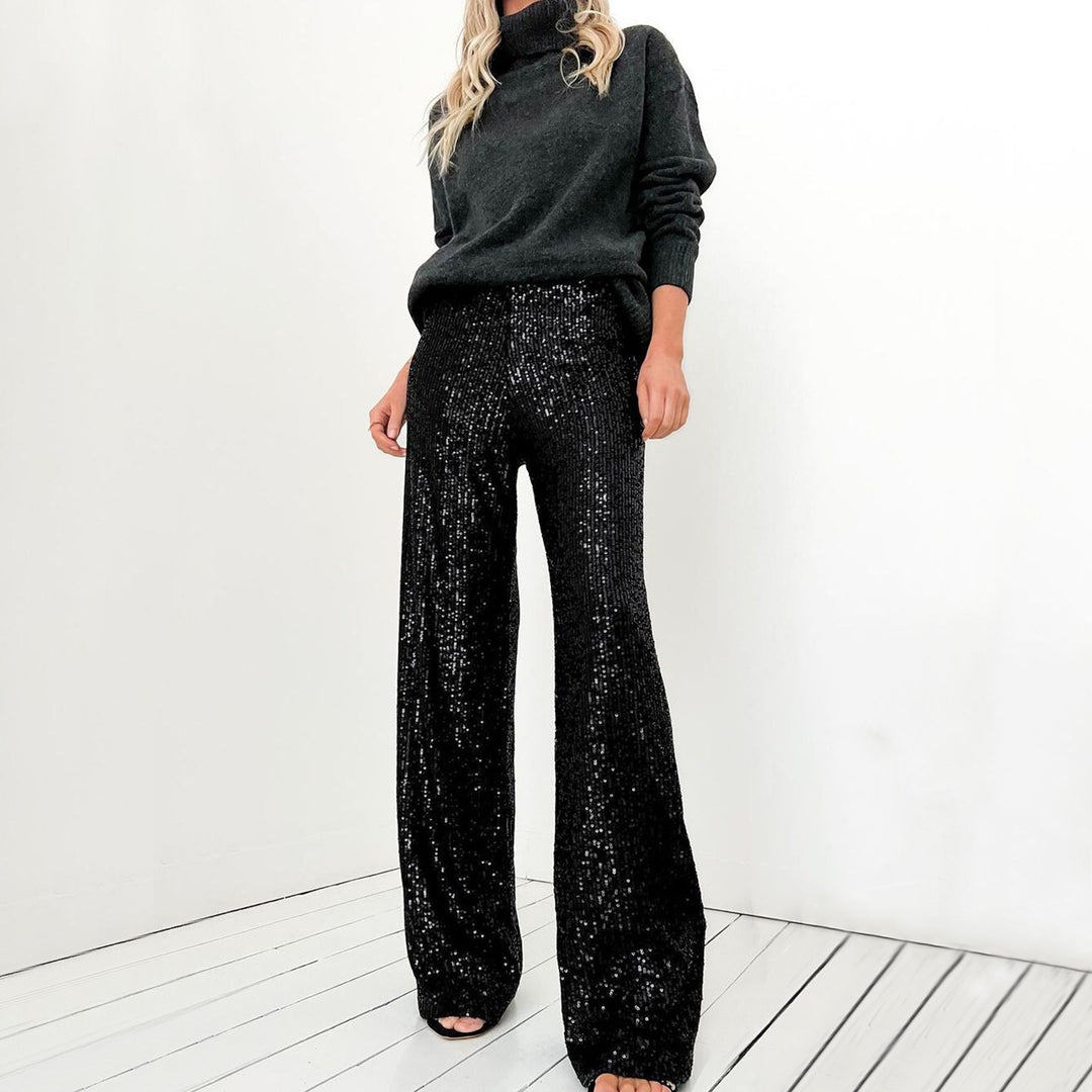 Damen Glitzernde Palazzo-Hose mit weitem Bein Drune