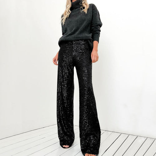 Damen Glitzernde Palazzo-Hose mit weitem Bein Drune