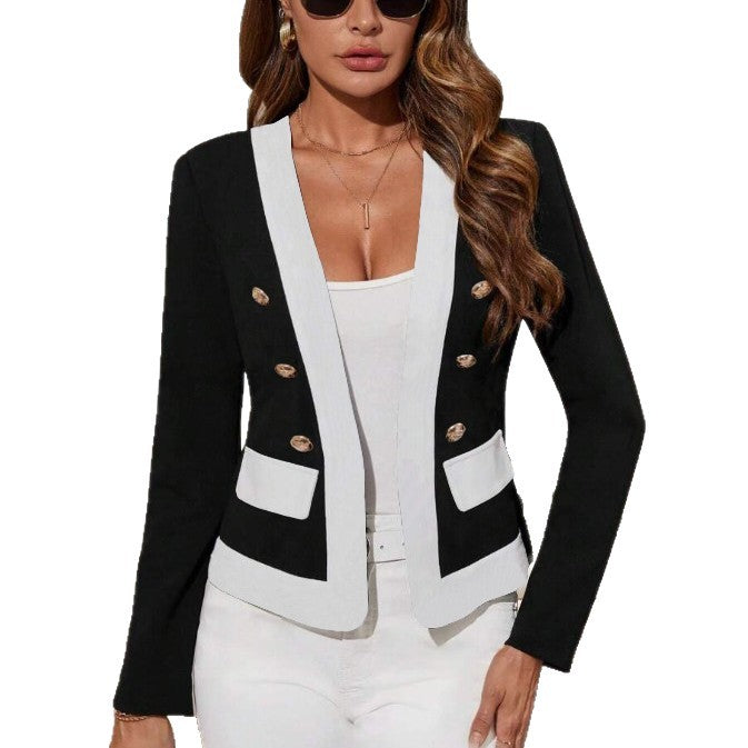 Damen eleganter Blazer mit doppelter Knopfleiste und Kontrastdetails Drune