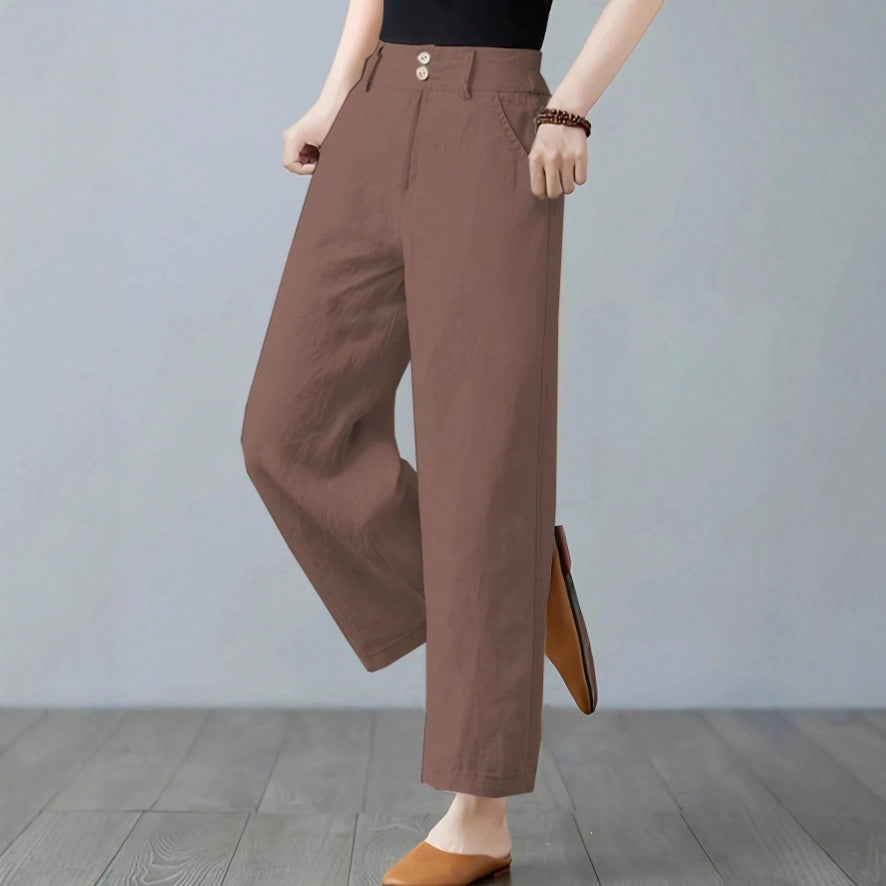 Damen Weite Leinenhose mit hohen Bund Drune