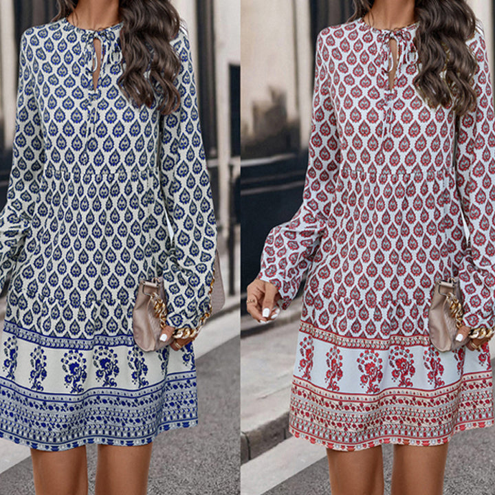 Damen Boho-inspiriertes Minikleid mit floralem Muster und Rüschendetails Drune