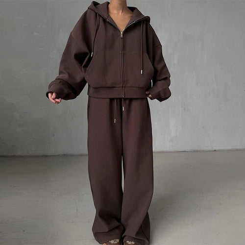 Damen Oversized Loungewear-Anzug mit cropped Hoodie und weitem Hosen Drune