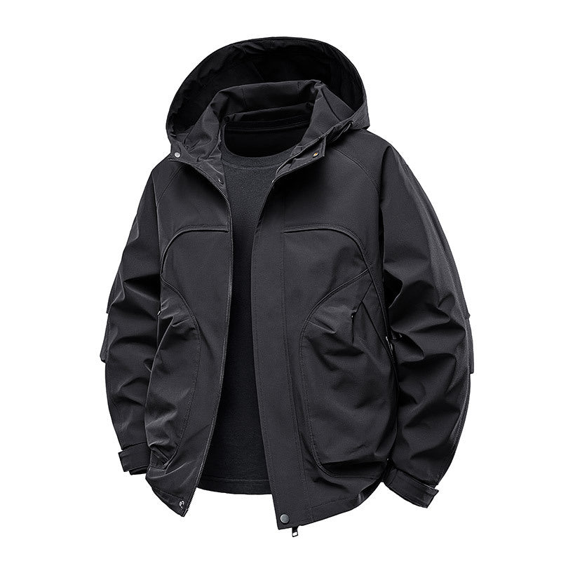 Herren technische Softshell-Utilityjacke mit Kapuze wasserabweisend und Multifunktionstaschen Drune