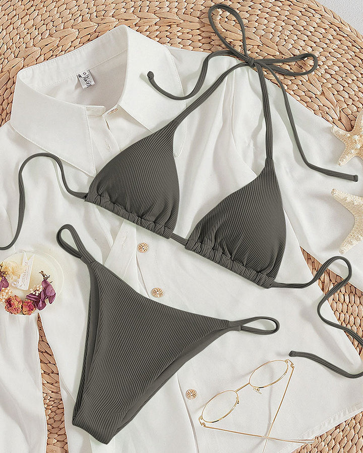 Damen Triangel-Bikini mit verstellbaren Bändern und rippierter Textur Drune