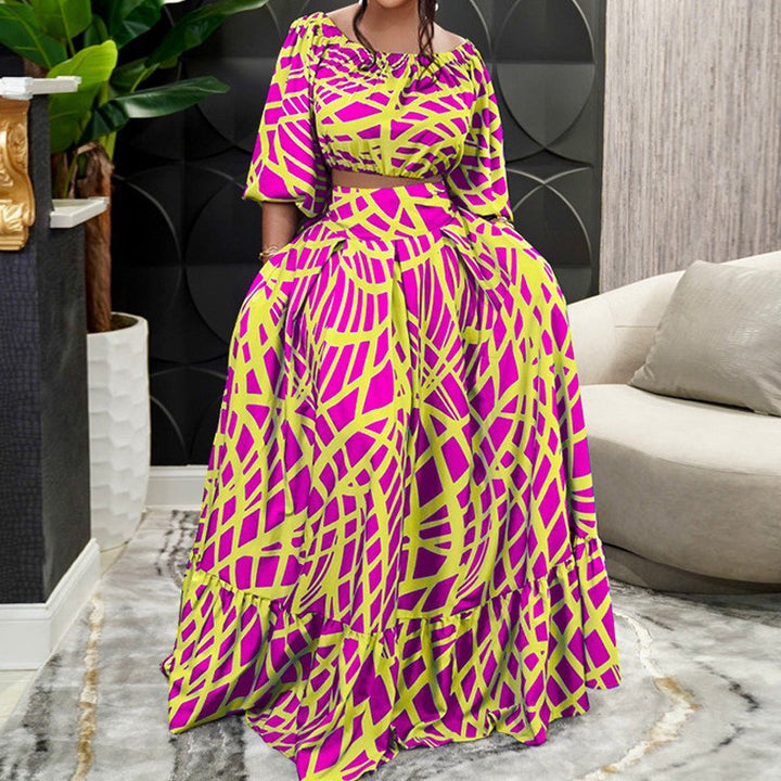 Damen Maxikleid mit überschnittenen Ärmeln und weitem Rock Drune