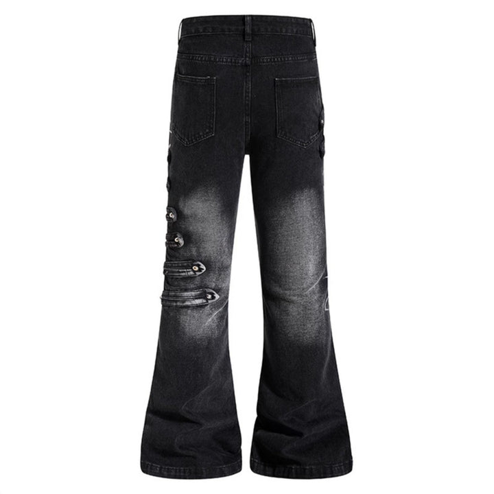 Damen Weite Jeanshose mit Used‑Effekt und seitlichen Zierknopfleisten Drune