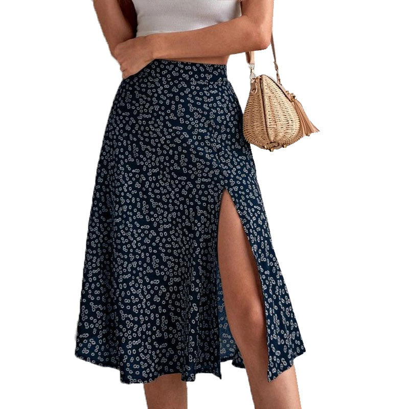Damen Midi-Rock mit seitlichem Schlitz und verspieltem Blütendesign Drune