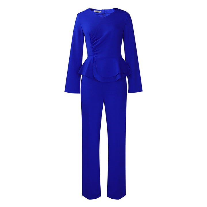 Damen eleganter Jumpsuit mit peplum Schnitt und langen Ärmeln Drune