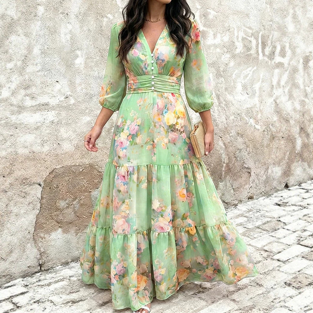 Damen Maxikleid mit Wickeloptik, V-Ausschnitt und geraffter Taillenpartie Drune