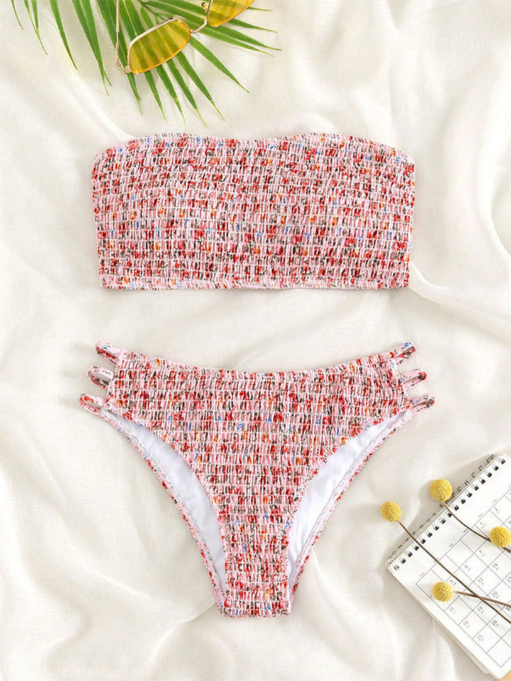 Damen Bandeau-Bikini mit trendigem Rüschendesign und elastischem Hochschnitt Drune