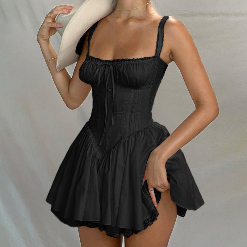 Damen Corsagen-Kleid mit Rüschendetails und verstellbaren Trägern Drune