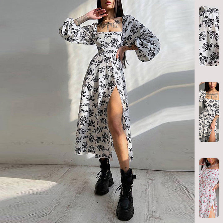 Damen Langärmliges Maxikleid mit Rüschen und floralem Muster Drune