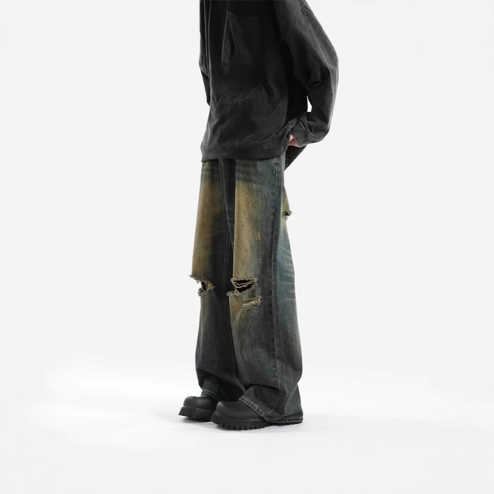Damen Modische Weitbeinjeans mit zerrissenen Details Drune